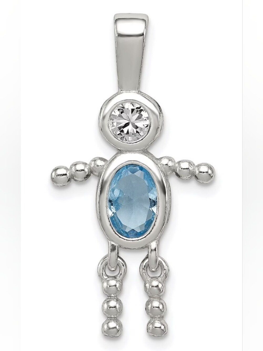 Sterling Silver Aquamarine Birthstone CZ Little Boy Charm